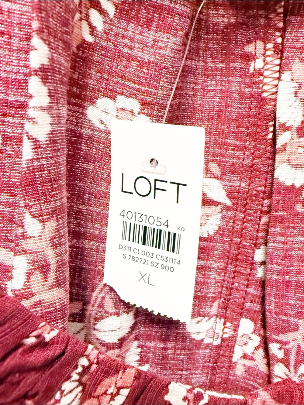NEW Loft Floral Cinched Scoop Neck Top XL Cranberry Bliss NWT - Picture 3 of 7